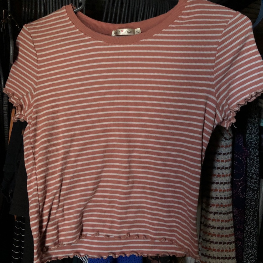 Pink striped shirt size L but fits like size M